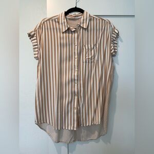 Jane and Delancey Tan and White Striped Button Down Shirt